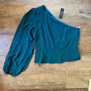 Lulu's Deep Teal One-Shoulder Blouse